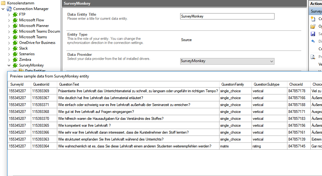 Preview data of SurveyMonkey integration