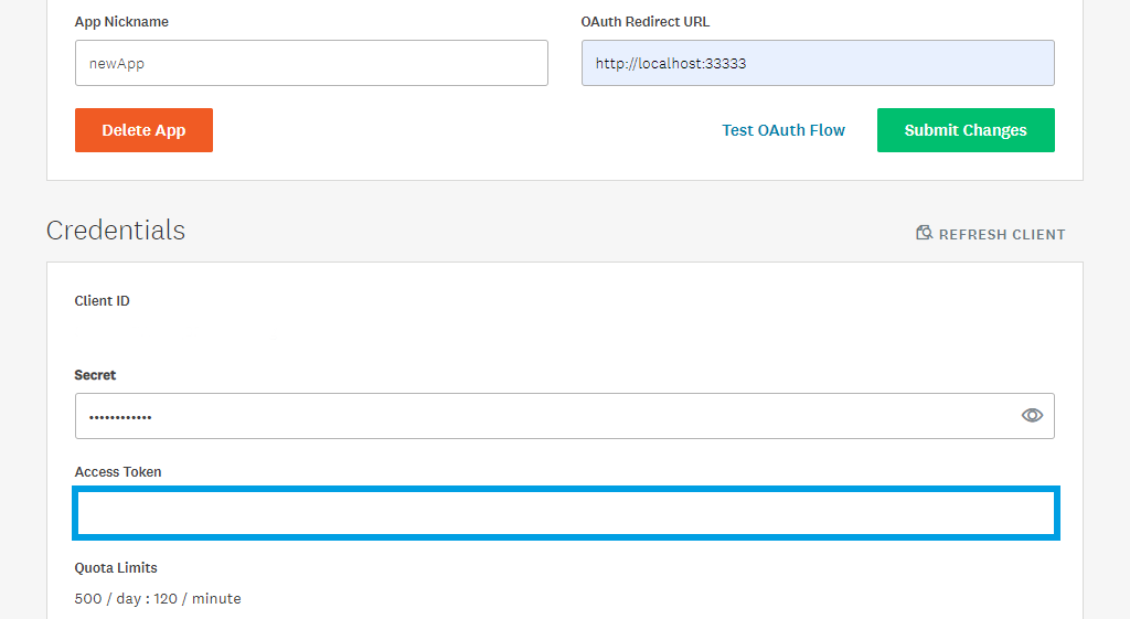 SurveyMonkey access token