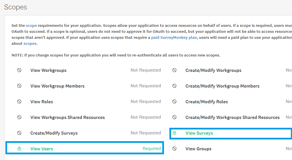 SurveyMonkey scopes