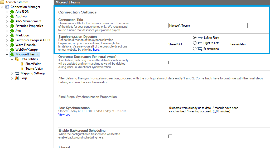 Step 1 Teams (data) connection setup