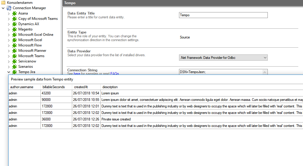 Preview data for tempo integration