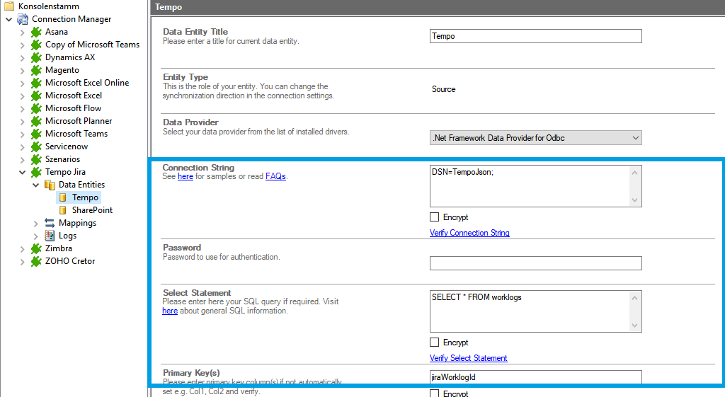 Connection string setup for Tempo integration  in the Layer2 Cloud Connector