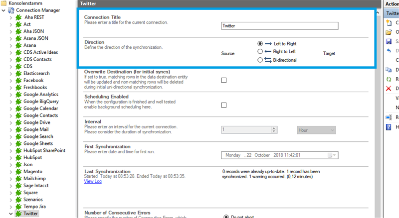 Connection setup for twitter in the Layer2 Cloud Connector