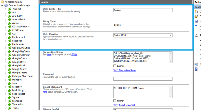 Source setup for twitter integration in the Layer2 Cloud Connector