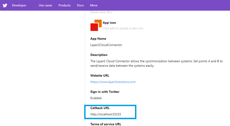 Twitter callback URL