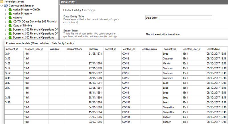 Preview data of vtiger integration in the Layer2 Cloud Connector