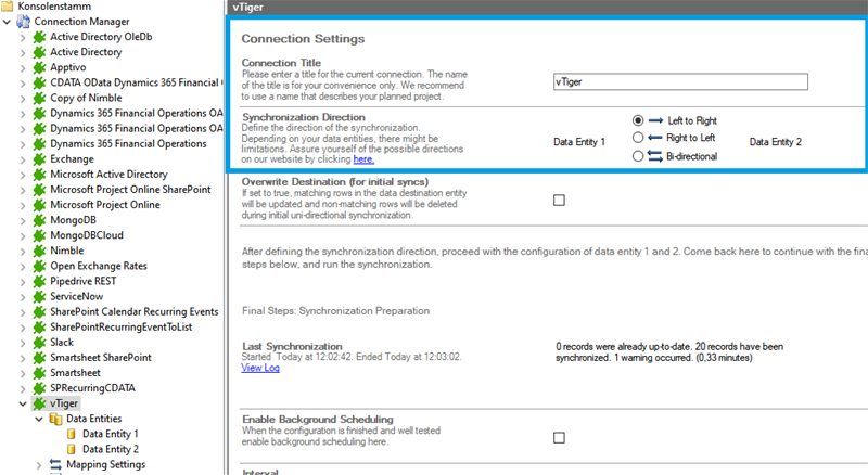 Connection setup for vtiger in the Layer2 Cloud Connector