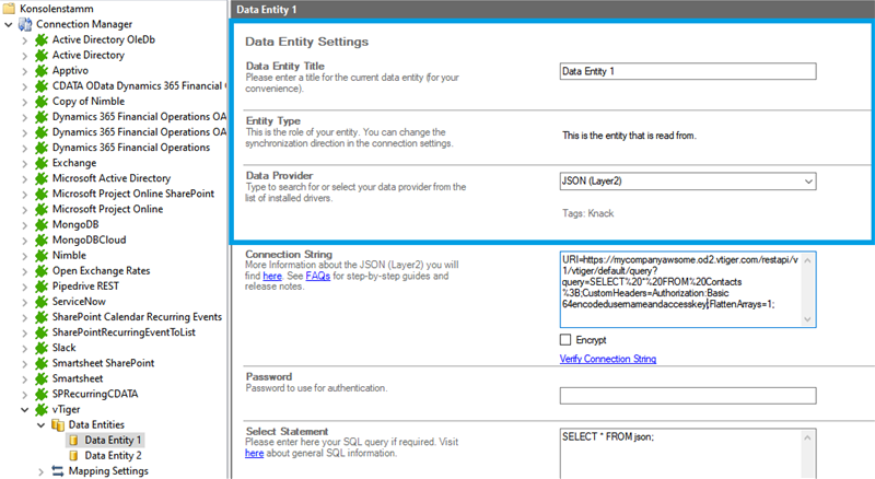 Source setup for vtiger integration in the Layer2 Cloud Connector