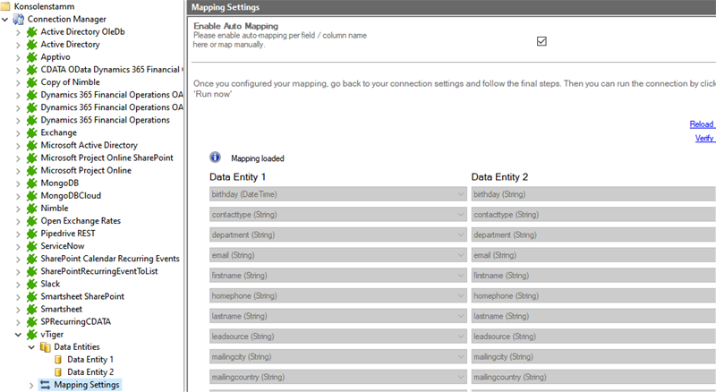 Mapping in the Layer2 Cloud Connector for vtiger data integration