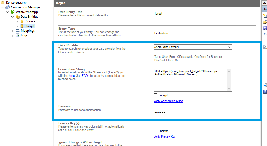 Target setup for webdav integration in the Layer2 Cloud Connector