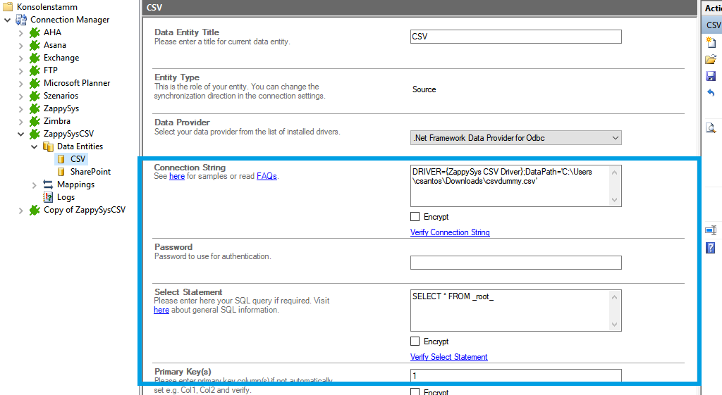 Connection string setup for ZappySys data integration in the Layer2 Cloud Connector