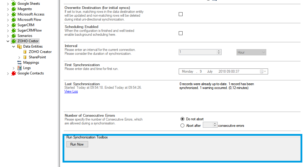 Start of the zoho creator integration in the Layer2 Cloud Connector