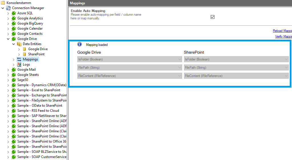 Mapping with the Layer2 Cloud Connector for Google Drive data integration