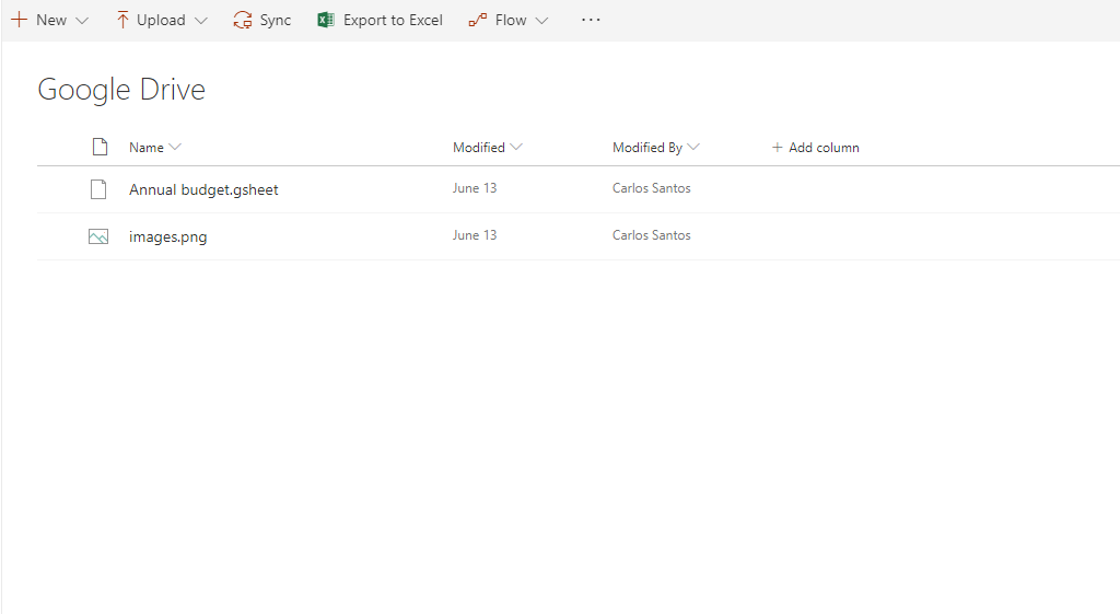 Example: Google Drive data in SharePoint