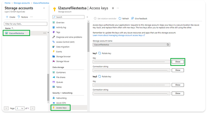 Azure Files Storage Account Access Key