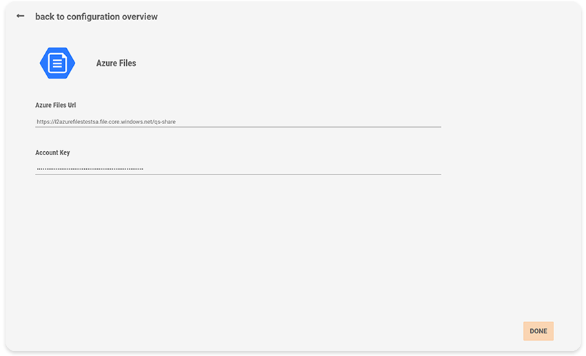 URL and Key Azure Files URL and Key